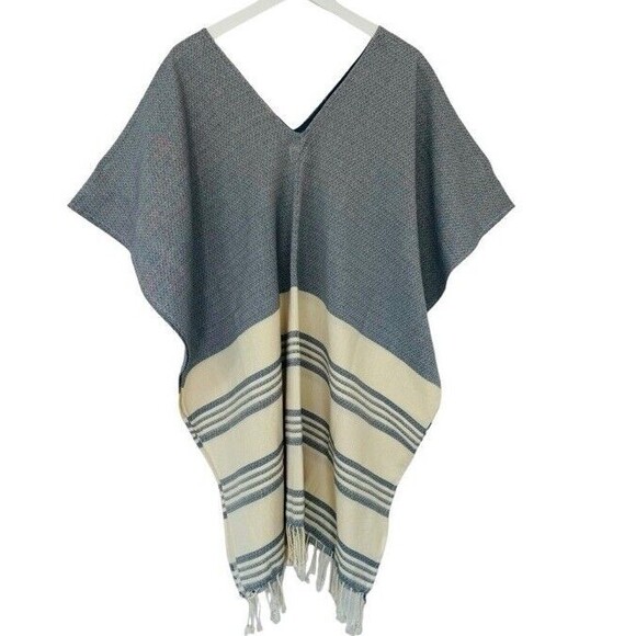 Tribe Alive Fringed Beach Cotton Poncho Kaftan Coastal One Size Swim Coverup NEW - Picture 2 of 7